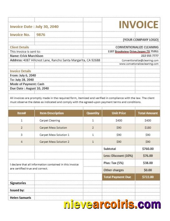 Carpet Cleaning Service Invoice